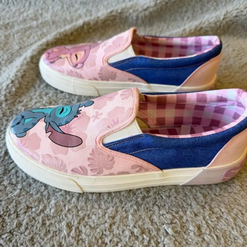 DISNEY Stitch & Angel Sneakers Womens 7 Low Top Slip-on Pink Shoes Ground Up
